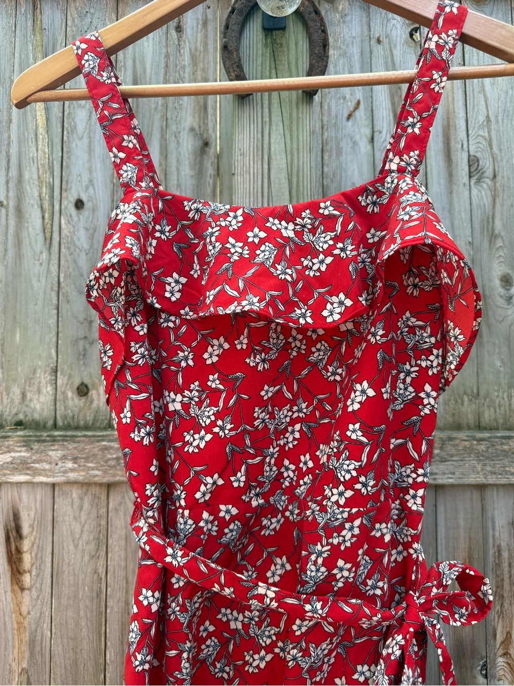 Banana Republic Red Floral Maxi Dress w Ruffle Americana Sundress Party Guest - Picture 4 of 9